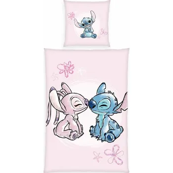 Povlečení Herding Bavlněné povlečení Stitch, 135 x 200 cm, 80 x 80 cm, růžová