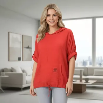 Dámská tunika Dámská červená bavlněná mušelínová tunika uni velikost XL-XXXL M1609