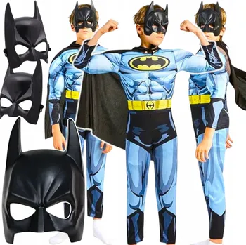 Karnevalový kostým KOSTÝM PRO CHLAPCE PŘEVLEK BATMAN SVALOVÝ OBLEK S PLÁŠTĚM VEL. 110-116