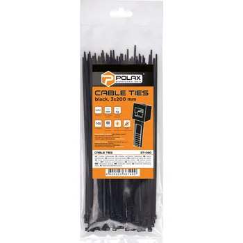 Organizace kabelů Stahovací pásky (trysky) nylonové černé 3x200mm 100 Ks Polax