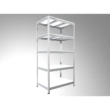 regál Kovový regál do domácnosti Biedrax 60 x 120 x 240 cm, pozinkovaný - 5 polic bílé lamino 12mm