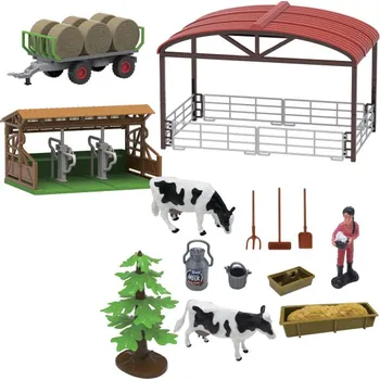 FARM SERVICE - Hrací set farma s traktorem a valníkem na seno 16 ks se světly a zvuky