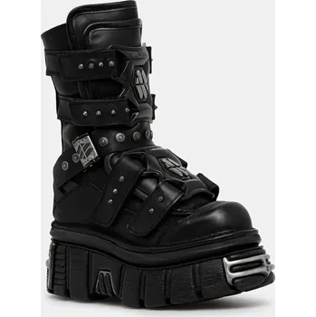 Dámské kozačky Kožené kotníkové boty New Rock CRUST NEGRO, TOWER NEGRO E14 ACERO M.MET422.S1 černá 99X, EUR 37