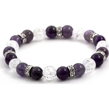Náramek AGATO Minerální korálkový náramek z ametystu a křišťálu MINK69 Velikost: 17 cm