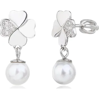 Náušnice Bealio BEALIO 13780 Stříbrné náušnice ČTYŘLÍSTEK s perličkou šroubek 03-13780-3885