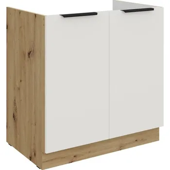 Kuchyňská skříňka Dřezová skříňka LUNARA - šířka 80 cm, bílá / dub artisan