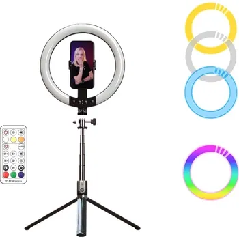 Selfie tyč Ring Light Selfie Tyč Tripod 3v1 Monopod Kruhové RGB Světlo Smartphone + Dálk. Ovládání 190cm