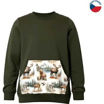 Dívčí oblečení ZÁHOŘÍ Rudel ZÁHOŘÍ Dětská mikina s kapsou - zelená se zvířátky Velikost: 146/152