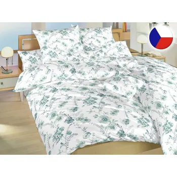 Luxusní saténové povlečení Kvítí mentolové na bílém 2x 70x90, 220x200