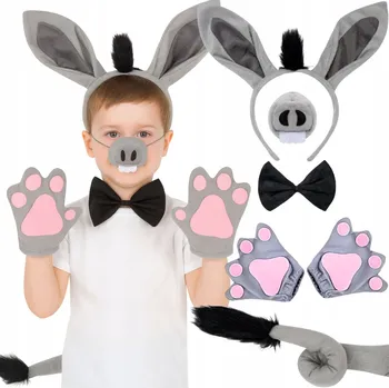 Karnevalový kostým KOSTÝM OSLÍK OSEL ČELENKA UŠI TLAPKY PŘEVLEK PŘÍSLUŠENSTVÍ NA KARNEVALOVÝ PLES