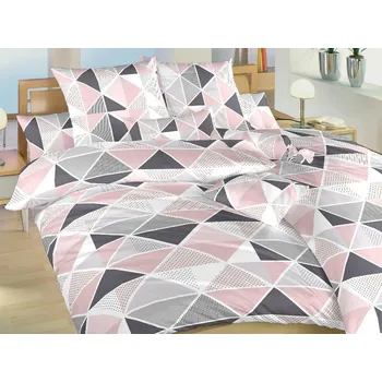 Povlečení Bavlněné povlečení KOMFORT Pyramidy pudrové 2x 70x90, 220x200