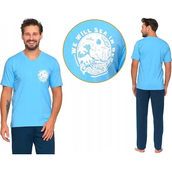 Pánské pyžamo Pánské bavlněné pyžamo, dlouhé kalhoty MORAJ S POTISKEM, krátký rukáv, velikost M