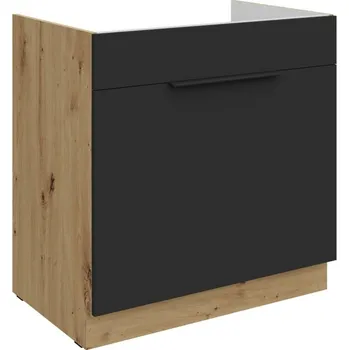 Kuchyňská skříňka Dolní skříňka na dřez LUNARA - šířka 80 cm, černá / dub artisan
