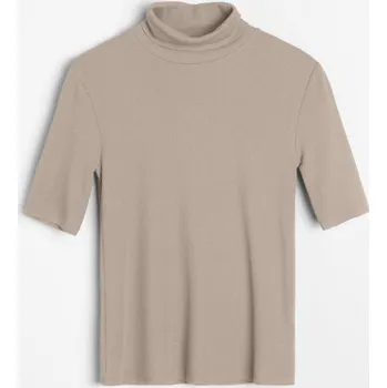 Dámské tričko Sinsay - Tričko z žebrovaného úpletu se stojáčkem - hnědá - 321HB-84X - 321HB-84X-XL