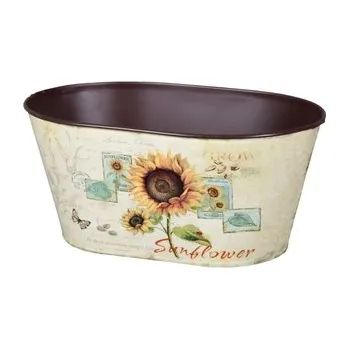 Obal na květináč Obal na květník SLUNEČNICE oválný plechový 22x14x12cm