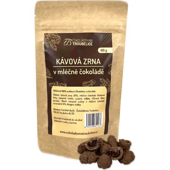 Čokoládovna Troubelice Kávová zrna v mléčné čokoládě Hmotnost: 60 g