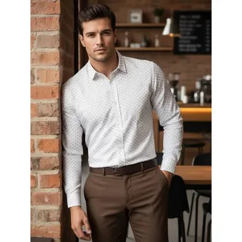 Pánská košile Buďchlap Bavlněná bílá košile s hnědým vzorem