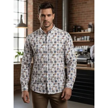 Pánská móda Dstreet Květinová pánská košile slim fit v bílé barvě