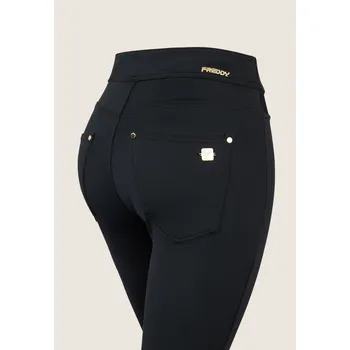 Dámské legíny Freddy kalhoty N.O.W.® v černé barve, D.I.W.O. materiál (lesklý), dekorativní šev, vysoký pas, Vybraná velikost: XXL