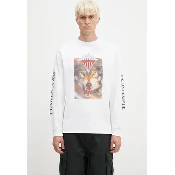 Pánská móda Bavlněné tričko s dlouhým rukávem Aries Wolf Longsleeve Tee AR6002202 bílá 00X, vel. L