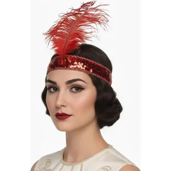 Karnevalový doplněk Čelenka retro charleston červená s kamínkem