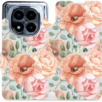 Flipové pouzdro Mobiwear - Xiaomi Redmi Note 14 Pro 5G - MP02S Pastelové květy (Knížkové flip pouzdro, obal, kryt na mobil Xiaomi Redmi Note 14 Pro 5G - MP02S Pastelové květy, materiál Umělá kůže + TPU - ochrana 360°, stojánek, silikonová vanička,)