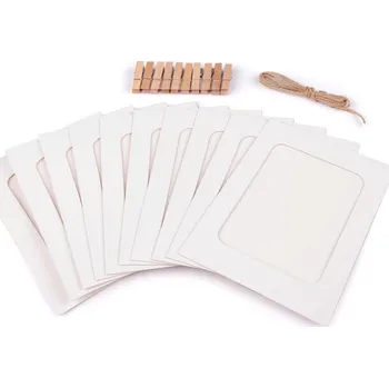 Rámeček na fotky a obrázky s kolíčkem, sada 10 ks - 11x15 cm bílá přírodní