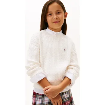 Dívčí svetr Dětský bavlněný svetr Tommy Hilfiger KG0KG08848.128.176.PPY2 béžová 01X, vel. 176