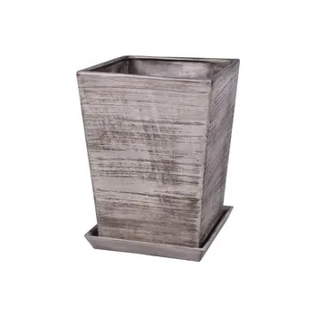 Květník KUPKA SQUARE GREY+podmiska keramický mat 26x26x33cm