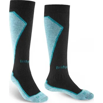 Dámské oblečení Bridgedale Women's Ski Midweight+ Merino Performance Over Calf Black/Blue - M (5-6,5) / EU 38-40 / 23-25 cm
