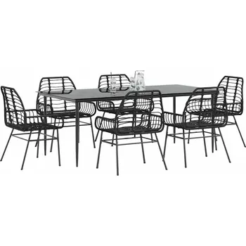 Zahradní sestava vidaXL 7dílný zahradní jídelní set polyratan sklo [3334441] Barva: Černá