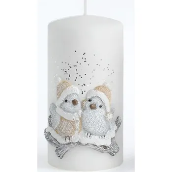 Svíčka Świeca PTASZEK KAROLEK walec średni 10x14cm parafinowa biała