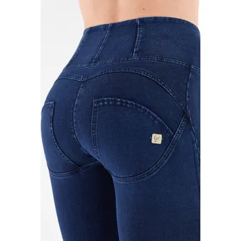 Dámské kalhoty Freddy kalhoty v džínové modré, modrý šev, vysoký pas, skinny střih, denim žerzej Možnosti velikostí: L