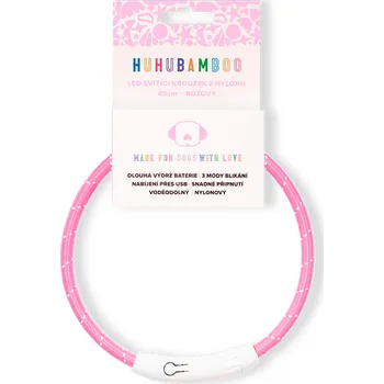 Obojek pro psa Huhubamboo LED svítící obojek z nylonu růžový 45 cm