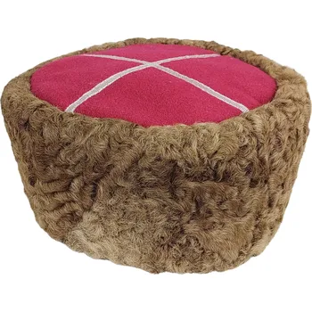 Klobouk ARMÁDNÍ ORIGINÁL SSSR-CCCP Čepice zimní Papakha z hnědé kožešiny s červeným vrškem Velikost: 55