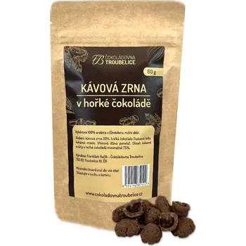 Čokoládovna Troubelice Kávová zrna v hořké čokoládě Hmotnost: 150 g