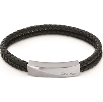 Šperk Calvin Klein Dvojitý kožený náramek s ocelovou ozdobou Braided 35000097 + 2 měsíce na vrácení zboží
