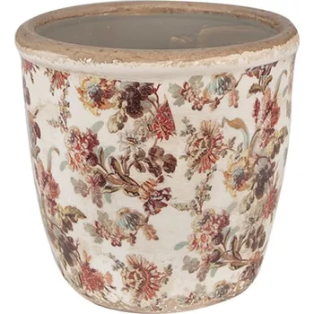 Obal na květináč Béžový keramický obal na květináč s barevnými květinami Marcheline – 14x13 cm