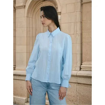 Dámská košile Sinsay - Bavlněná košile s dekorativními stuhami na manžetách - modrá - 046GY-05X - 046GY-05X-XS