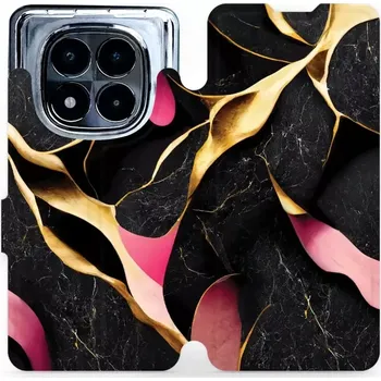 Flipové pouzdro Mobiwear - Xiaomi Redmi Note 14 Pro 5G - VP35S Černý a zlatavý mramor (Knížkové flip pouzdro, obal, kryt na mobil Xiaomi Redmi Note 14 Pro 5G - VP35S Černý a zlatavý mramor, materiál Umělá kůže + TPU - ochrana 360°, stojánek, silikonová)