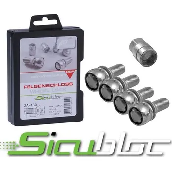 Šroubek na kolo AEZ Sicubloc Sada bezpečnostních šroubů 4 ks + klíč M12x1,5x23 - kuželová 60° - klíč 17 - stříbrná