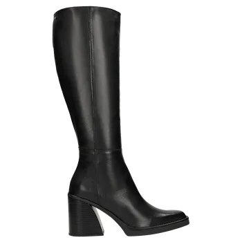 Dámské kozačky Černé Kožené Dámské Kozačky Se Zkoseným Podpatkem Wojas 7111451 36