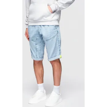 Pánské oblečení Pánské krátké džínové šortky s ozdobným prošíváním - světle modré V2 OM-SRDS-0135 - M