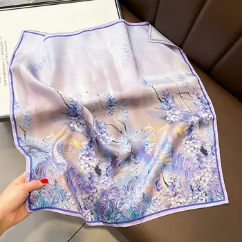 Šátek Hedvábný šátek modro-fialkové květy 53x53 cm v dárkovém balení, WHITE ORCHID