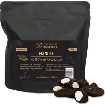 Čokoládovna Troubelice Mandle ve 100% hořké čokoládě LOWCARB, 150 g
