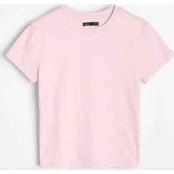 Dámské oblečení Sinsay - Bavlněné tričko Basic - pastelová růžová - 231HB-03X - 231HB-03X-XS