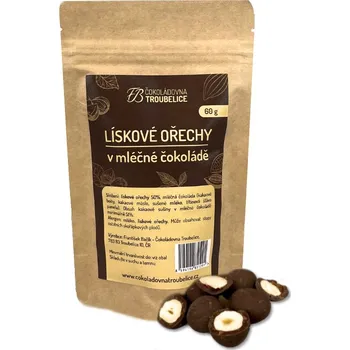 Čokoládovna Troubelice Lískové ořechy v mléčné čokoládě Hmotnost: 60 g