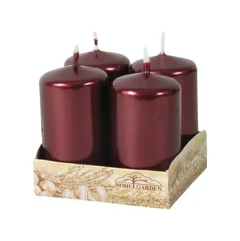 Svíčka Svíčky bordó metalické 4 x 8 cm - 4 ks