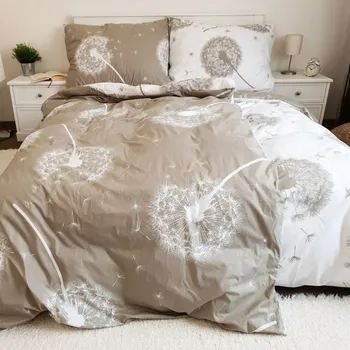 Povlečení Bavlněné povlečení 140x200 Pampelišky oboustranné béžové II.jakost Zapínání: zip, Velikost polštáře: 50x70