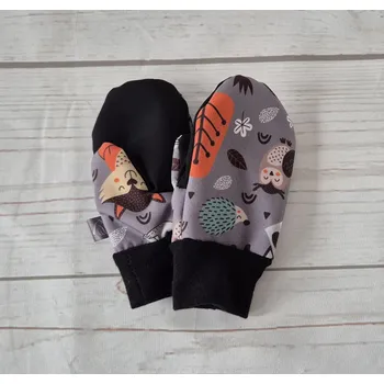 Rukavice Yháček Softshellové rukavice s beránkem, Lesní zvířátka šedá Velikost:: S